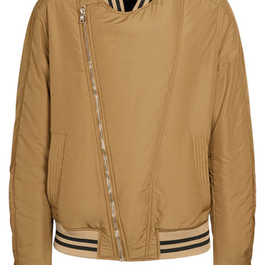 Balmain Nylon Bomber Jacket With Printed Logo Light Kaki