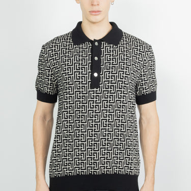 Balmain Monogrammed Polo Shirt Black