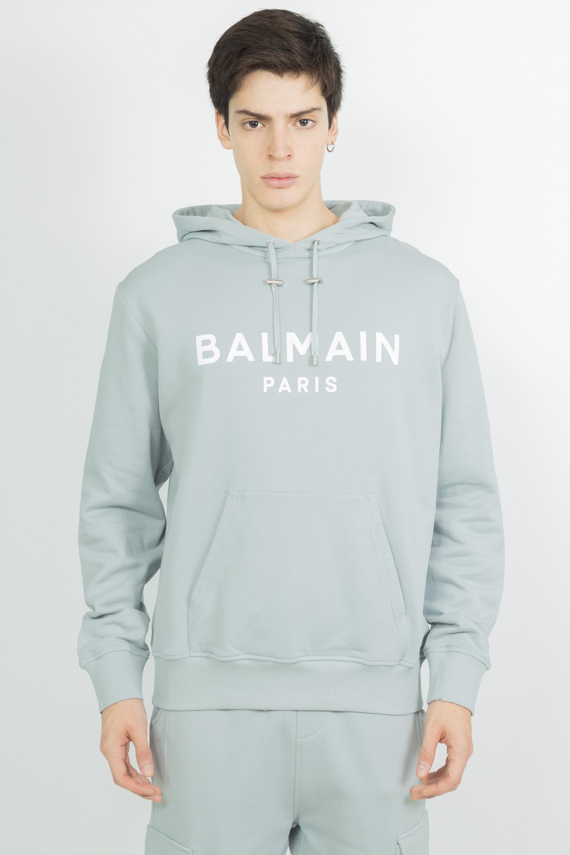 Balmain Printed Balmain Paris Hoodie Grey