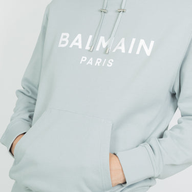 Balmain Printed Balmain Paris Hoodie Grey