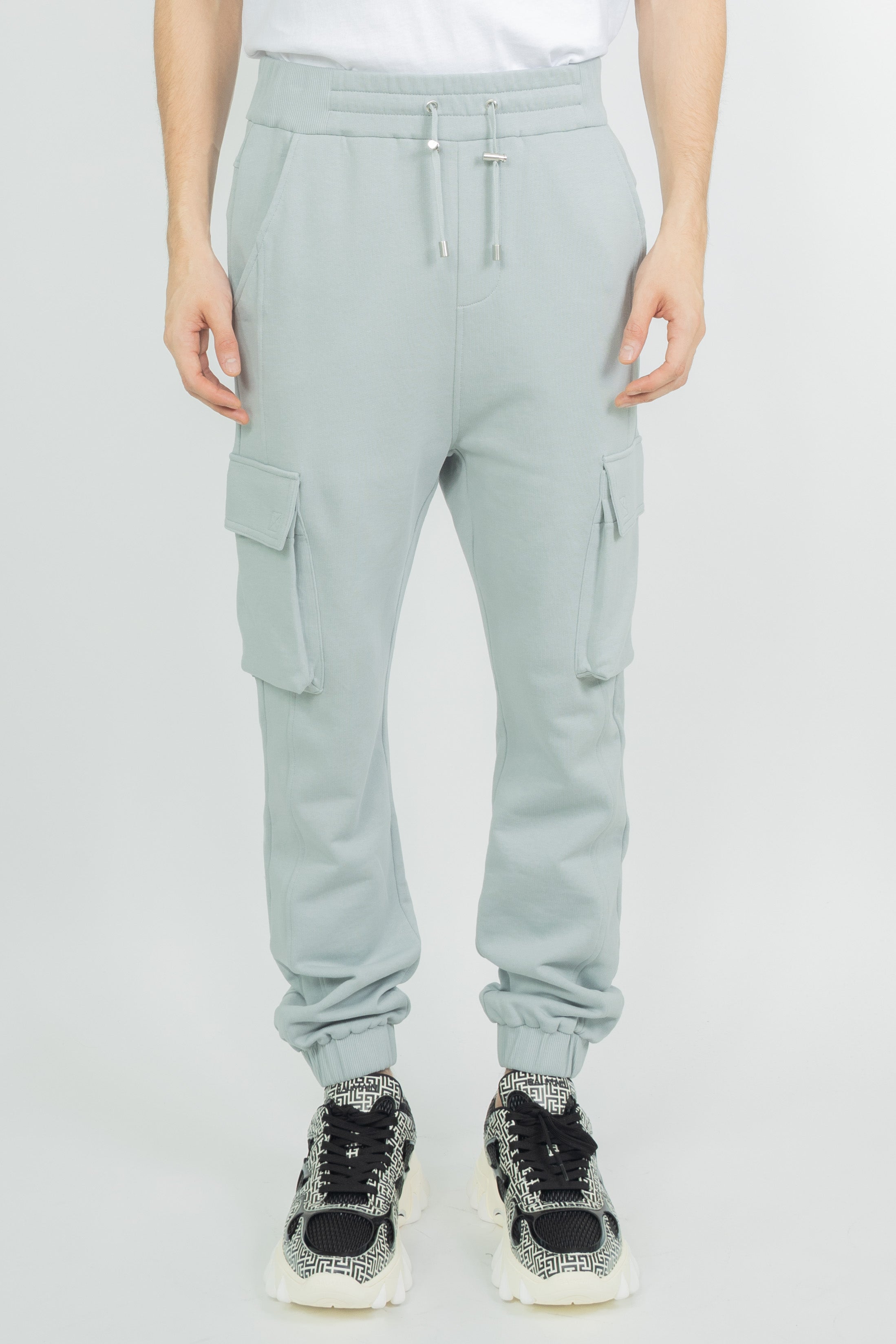 Balmain Print Cargo Sweatpants Grey