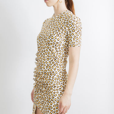 Paco Rabanne Short Draped Dress In Jersey With Leopard Print Leopard Natural Movida