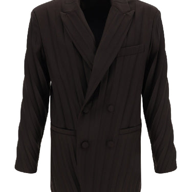 Valentino Pleated Technical Nylon Double-Breasted Jacket Ebony