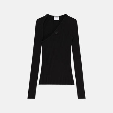 Top Slash Rib Knit Black