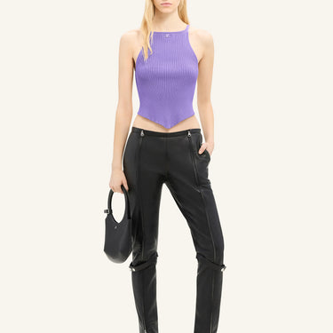 Tank Top Rib Knit Pointy Pure Purple