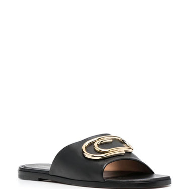 Off White Women Gold Paperclip Nappa Slider Black Gold