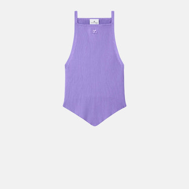 Tank Top Rib Knit Pointy Pure Purple