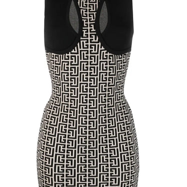 Balmain Women Monogrammed Bodycon Knit Dress Ivory/Black