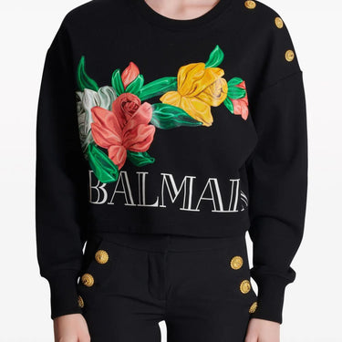 BALMAIN WOMEN Vintage Balmain sweatshirt with Roses print BLACK