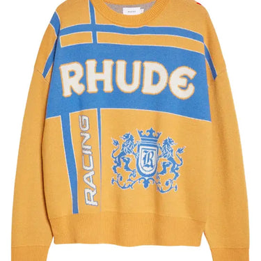 Rhude Palm Knit Crewneck Mustard/Blue