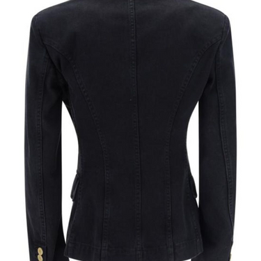 Balmain Women Button Embellished Denim Jacket Used Black