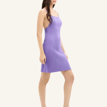 Mini Dress Rib Knit Pure Purple