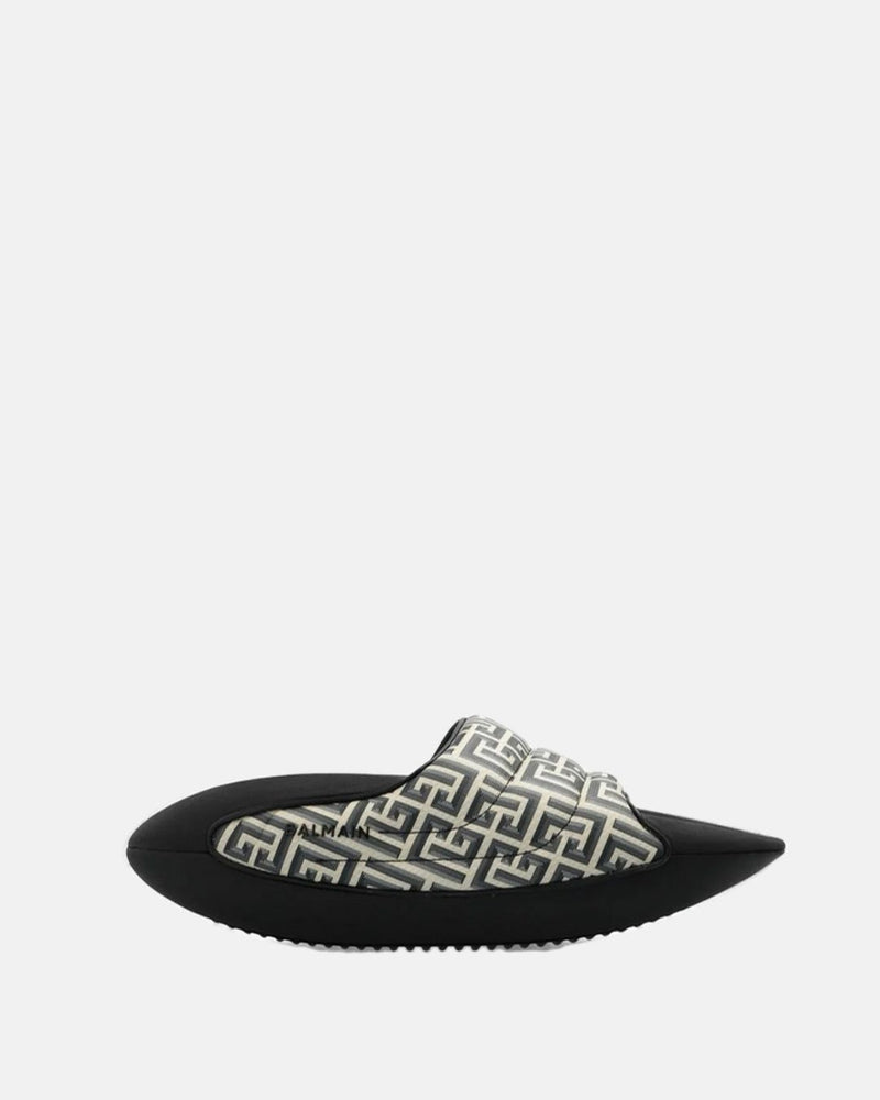 Balmain Quilted Leather B-IT Mules With Balmian Monogram Print Black