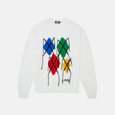 Late Checkout White Argyle Jumper