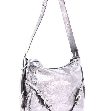 Givenchy Medium Voyou Bag In Laminated Leather Silvery Grey