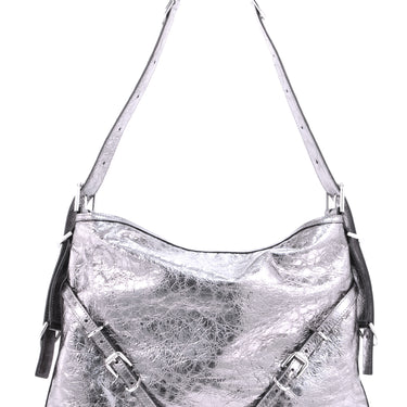 Givenchy Medium Voyou Bag In Laminated Leather Silvery Grey