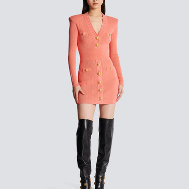 Balmain Women Fine Knit Dress With Buttons Salmon