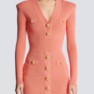 Balmain Women Fine Knit Dress With Buttons Salmon