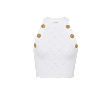 Balmain Women Sleeveless Cropped Top White