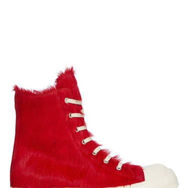 Rick Owens Womens Fur Shoes Sneakers Cardinal Red Milk