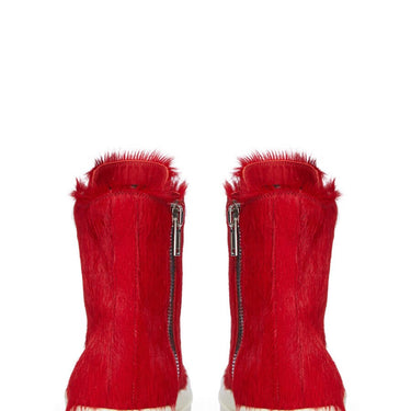 Rick Owens Womens Fur Shoes Sneakers Cardinal Red Milk