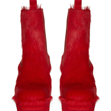 Rick Owens Womens Fur Boots Minimal Gril Cardinal Red Clear