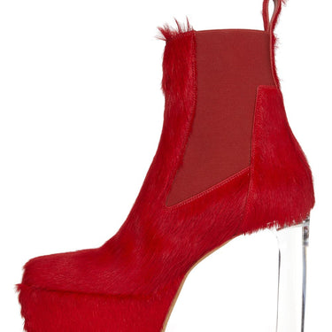 Rick Owens Womens Fur Boots Minimal Gril Cardinal Red Clear
