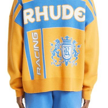 Rhude Palm Knit Crewneck Mustard/Blue