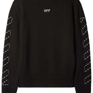 Off White Stitch Arr Diags Knit Crewne Black White