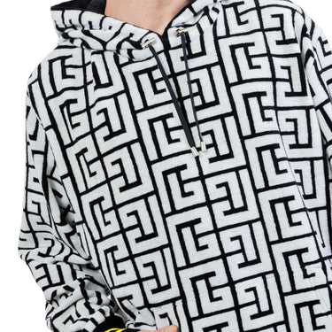 Balmain Velvet Hoodie With Large Balmain Monogram Black