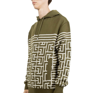 Balmain Monogram Stripe Knit Hoodie Khaki/Ivory