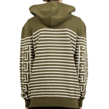 Balmain Monogram Stripe Knit Hoodie Khaki/Ivory