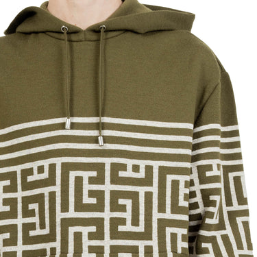 Balmain Monogram Stripe Knit Hoodie Khaki/Ivory