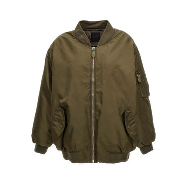 Givenchy Women Oversized Hooded Bomber Jacket In Nylon Dark Green