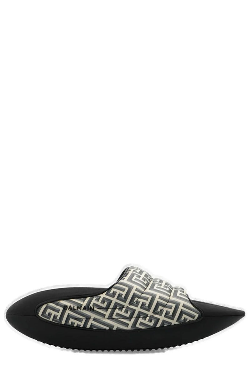 Balmain Quilted Leather B-IT Mules With Balmian Monogram Print Black