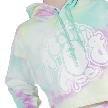 Bape W Tie Dye Cropped Pullover Hoodie Multicolor